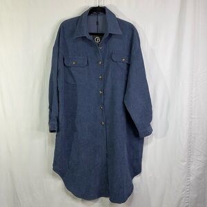 💌 nwt blue corduroy button front shirtdress: